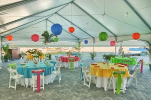 Picture of a party are set up for a group travel event.